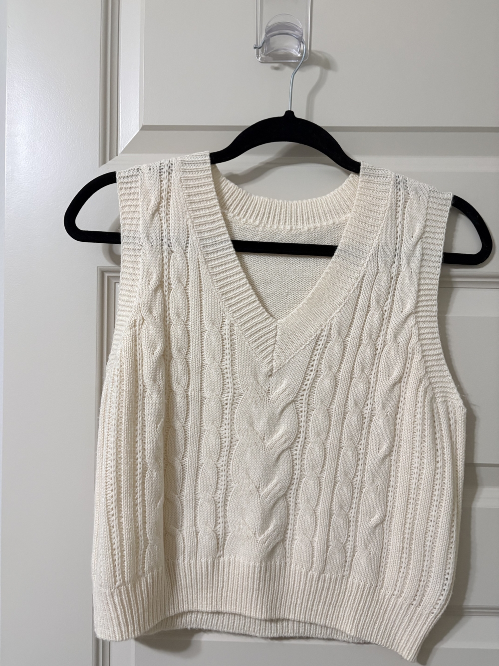 Cream Cable-Knit V-Neck Sweater Vest